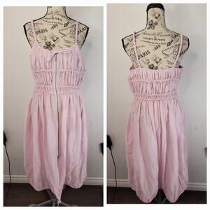 UGG Midi Dress Sz XS Font Zip Mumu Semi Sheer Smocked Pink Fairy Sample